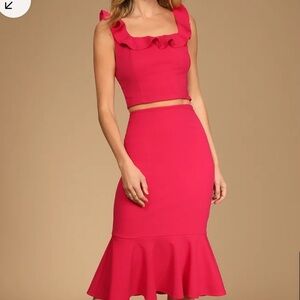 NWT Twice the Frills Hot Pink Ruffled Two-Piece Midi Dress